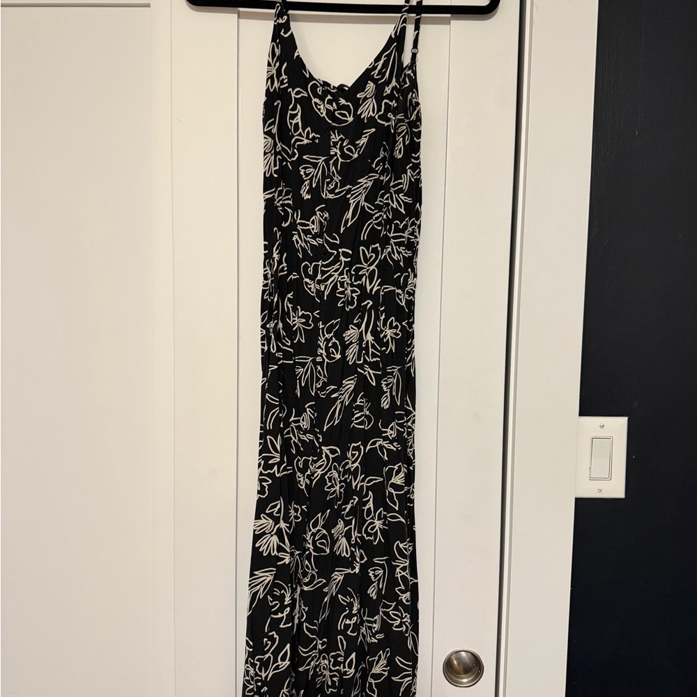 Uniqlo Black Maxi Slip Dress with White Floral Outline